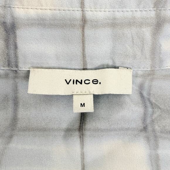 Vince 100% Silk Button Down Long Sleeve Blouse Women M Hazy Plaid Powder Blue - Picture 9 of 16